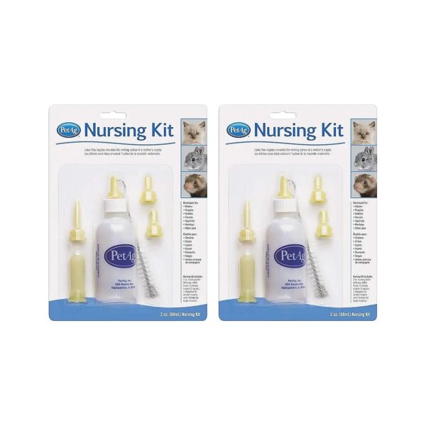 Complete 2-Ounce Nursing Kit with Nipples and Cleaning Brush for Baby Animals