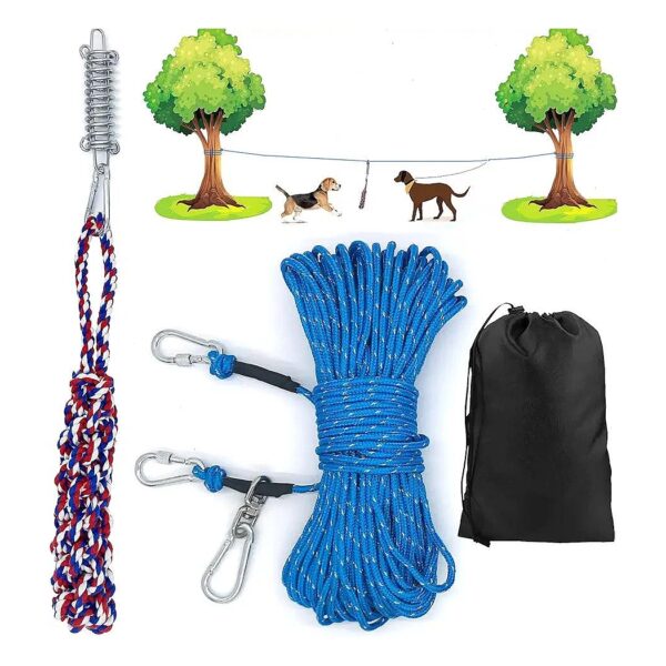 Complete Dog Outdoor Kit with 100FT Cable, Rope Toy, and Heavy Duty Buckle for Camping