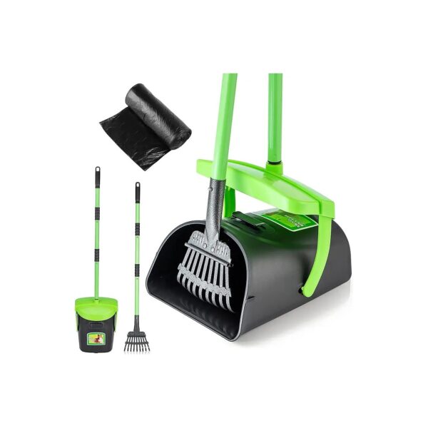 Complete Dog Pooper Scooper Kit with Rake, Bin, and Waste Bags for Lawn and Yard Cleaning