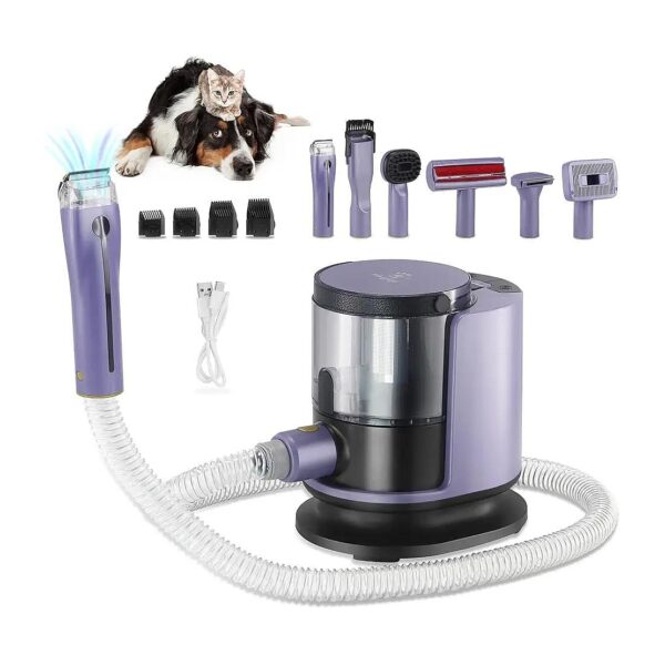 Complete Pet Grooming Kit Including Vacuum Suction and 6 Grooming Tools for Cats and Dogs