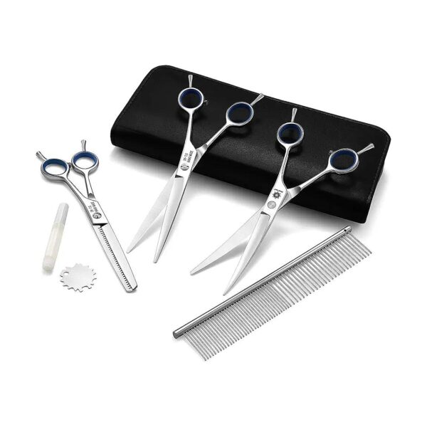 Complete Pet Grooming Kit with Scissors, Comb, and Cleaning Cloth for Small & Large Pets