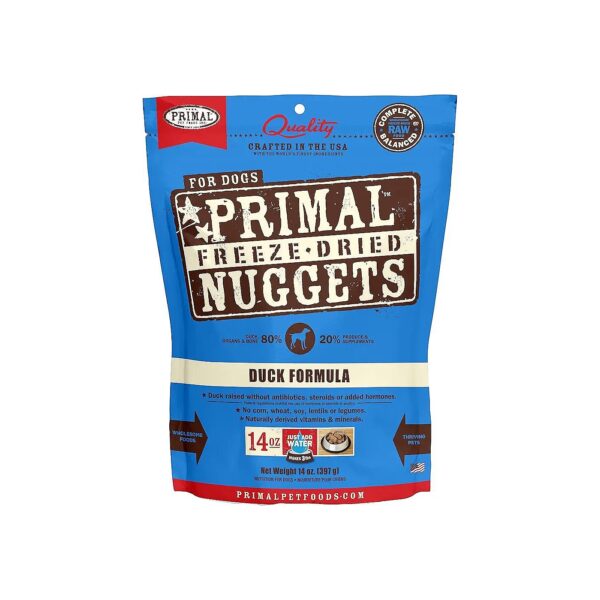 Complete and Balanced Meal or Treat, Wholesome Freeze Dried Dog Food Nuggets with Duck