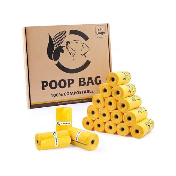 Compostable Dog Waste Bags 270 Count Easy Open Maize Yellow Bag 15 Bags Per Roll