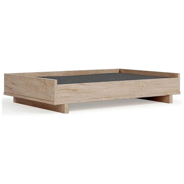 Contemporary Wooden Pet Bed with Comfy Foam and Machine Washable Cover, Oak Laminate