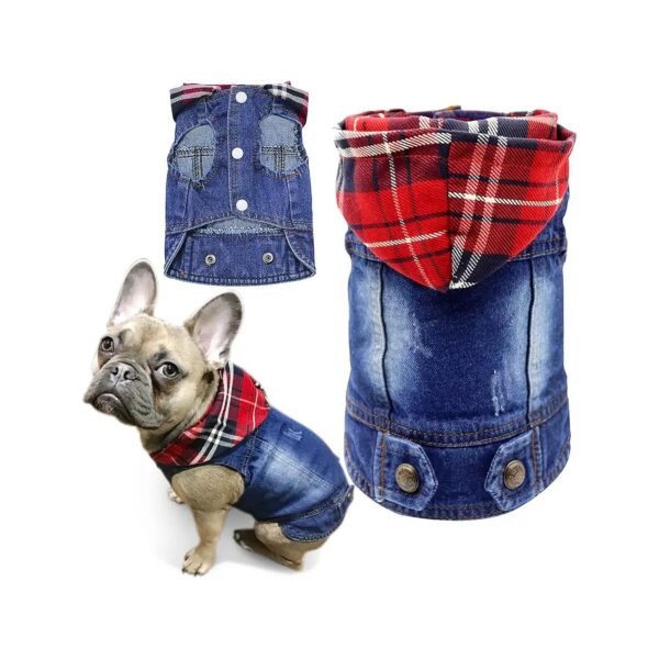 Cool Blue Denim Dog Jeans Jacket Cool Retro Lapel Vests with Hood for Small Medium Dogs