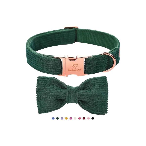 Corduroy Dog Collar with Metal Buckle and Green Colorway for Small to Large Dogs