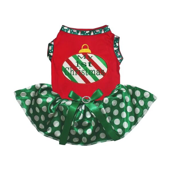 Cotton Polyester Christmas Dog Dress for Small Breeds with Red Green Dots