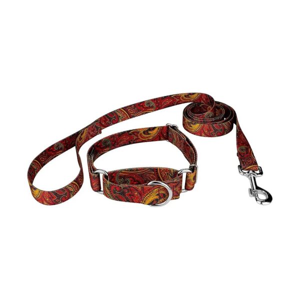 Country Style Dog Collar and Leash for Small Breeds with Luxurious Paisley Design