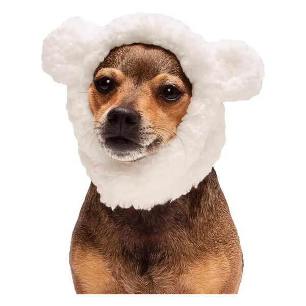 Cozy Adjustable Polar Bear Dog Hat Costume Cream XS to Small for Small Breed Dogs