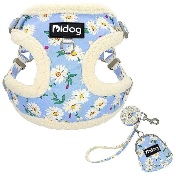 Cozy Blue Fleece Dog Vest Harness and Leash Set with Cute Detachable Bag for Small Breeds