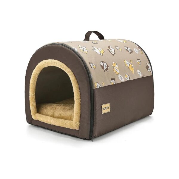 Cozy Brown Dog House with Pillow for Small Medium Pets, Compact Size for Limited Spaces