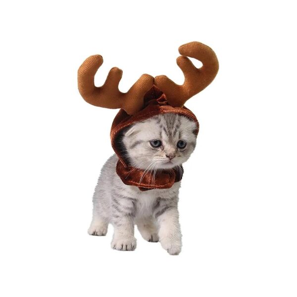 Cozy Christmas Pet Hat with Antlers for Small Dogs Party Costume