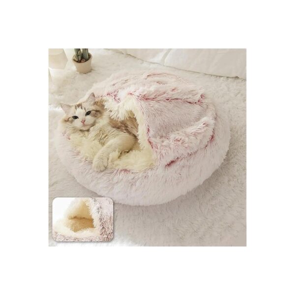 Cozy Faux Fur Cat Dog Bed Round Donut Calming Bed for Small Animals Machine Washable