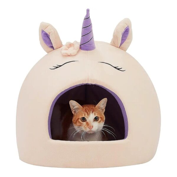 Cozy Microplush Unicorn Pet Bed with Removable Washable Cover for Small Pets Up to 15lbs