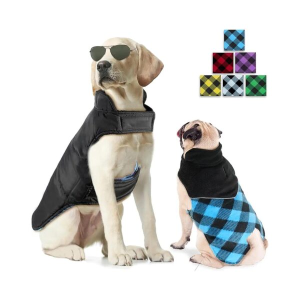 Cozy Plaid Dog Coats Snuggle Dog Puffer Vest with Long Neck Guard and Foldable Collar