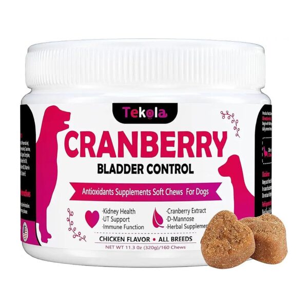 Cranberry Soft Chew Supplements for Healthy Urinary Tract and Bladder Control in Dogs