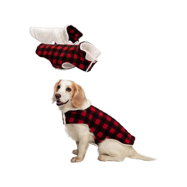 Cream and Red Fleece Dog Coat with Leash Access and Flex Fit Design