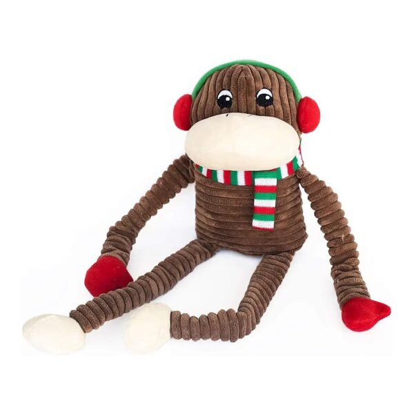 Crinkle and Squeaker Holiday Gift for Small and Medium Puppy Dogs with Plush Monkey Toy