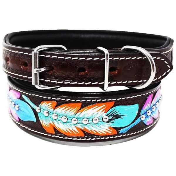 Crystal Cow Leather and Rhinestones Medium Brown Leather Dog Collar