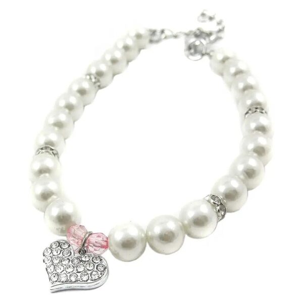 Crystal Heart Pearl Necklace for Small to Medium Size Dogs and Cats