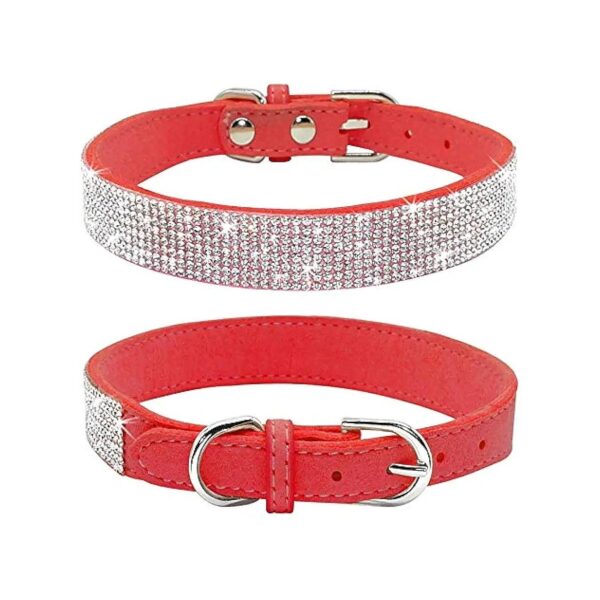 Crystal Rhinestone Dog Collar for Small Dogs Red Soft Suede Leather