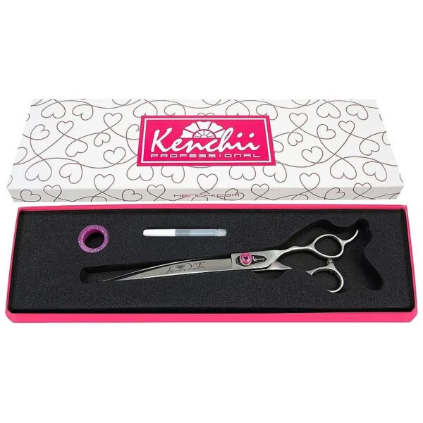 Curved Dog Grooming Scissors with 8 Inch Serrated Edge and Left-Handed Design