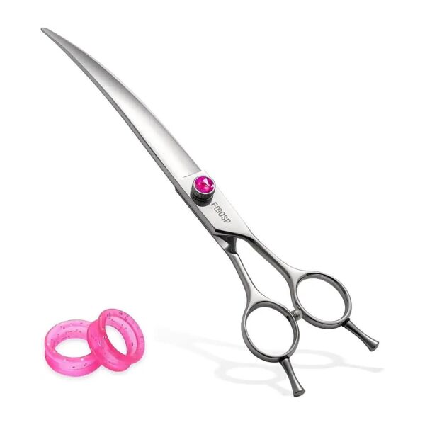 Curved Dog Grooming Scissors with Classic Low-Press Offset Handle for Comfort