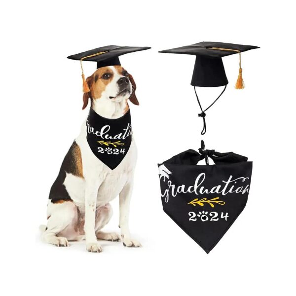 Custom Dog Graduation Cap Collar Costumes Puppy Triangle Bibs Scarf Holiday Apparel