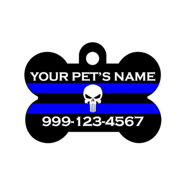 Custom Dog Tag with Punisher Thin Blue Line and Pet's Contact Info