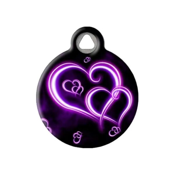 Custom Large Neon Purple Hearts Stainless Steel Pet ID Tag for Dogs and Cats