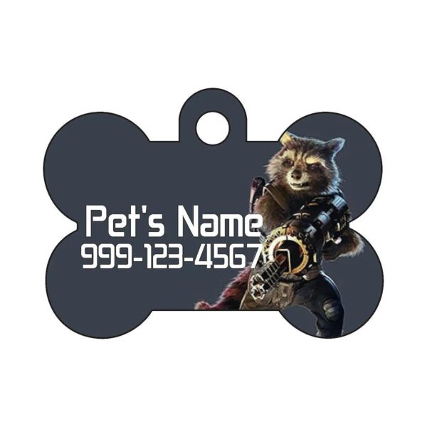 Custom Pet Tag with Rocket Raccoon Image, Pet's Name, and Contact Information