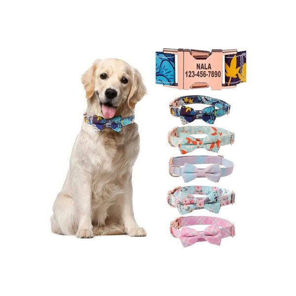 Customizable Dog Collar with Bowtie for Female Dogs Comfortable Soft Cotton Nylon