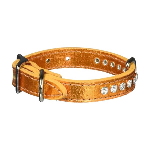 Customizable Leather Dog Collar with Metallic Apricot Finish and Crystal Accents