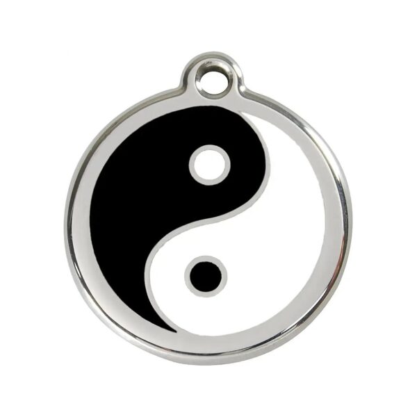 Customizable Medium Yin Yang Dog ID Tag in Stainless Steel and Enamel