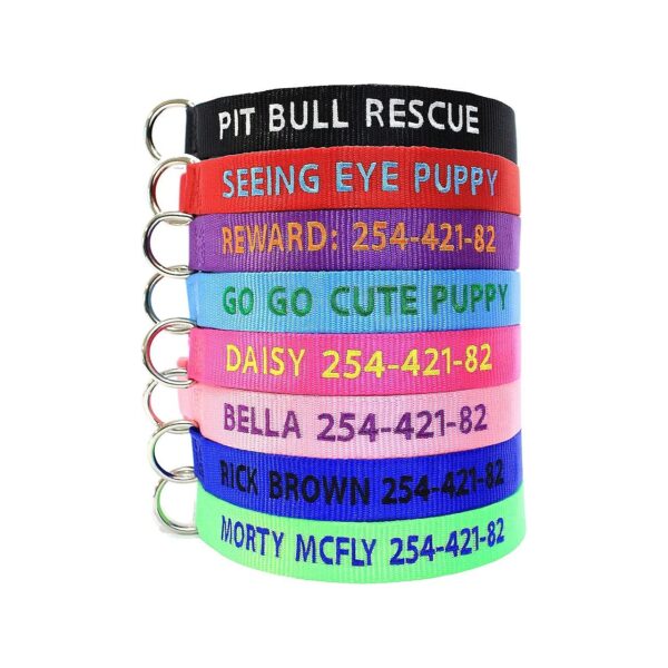 Customizable Nylon Dog Collar with Embroidered Text and Thread Colors in Multiple Options