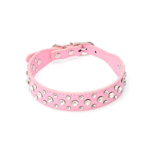 Customizable Pink Leather Dog Collar with Crystal Rhinestones for Small to Medium Breeds