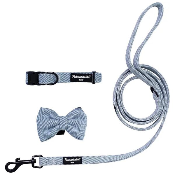 Cute Dog Collar with Adjustable Bow Tie and Tangle-Free Leash Set for Small Pups