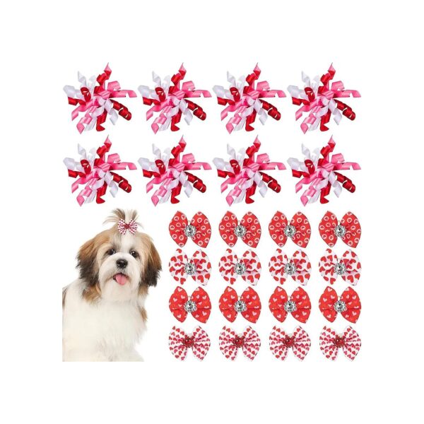 Cute Dog Hair Accessories - Heart Patterned Bows with Artificial Rhinestones