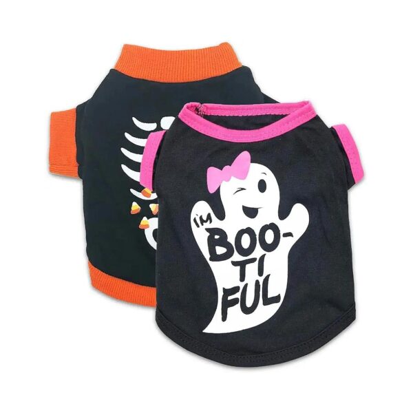 Cute Ghost Skeleton Pattern Dog T-Shirts for Small Dogs Girls