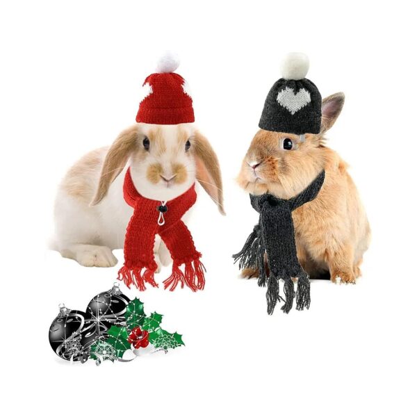 Cute Heart Patterned Mini Hats and Scarves for Christmas Holiday Outfit for Small Animals