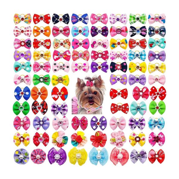 Cute Pattern Dog Hair Bows with Rubber Bands Small Dog Accessories Puppy Hair Styling