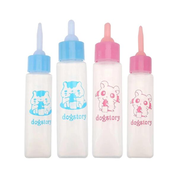 Cute Patterned Pet Milk Feeding Bottle for Puppies Squirrel Kittens with 2 Pacifiers 4PCS