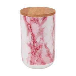 Cute Pink Ceramic Treat Jar for Pets with Bamboo Lid 4x5 and Dishwasher Safe