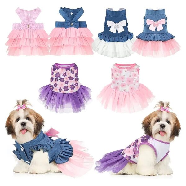 Cute Puppy Costume Set - 6 Styles and 3 Colors Small Dog Dresses for Female Dogs