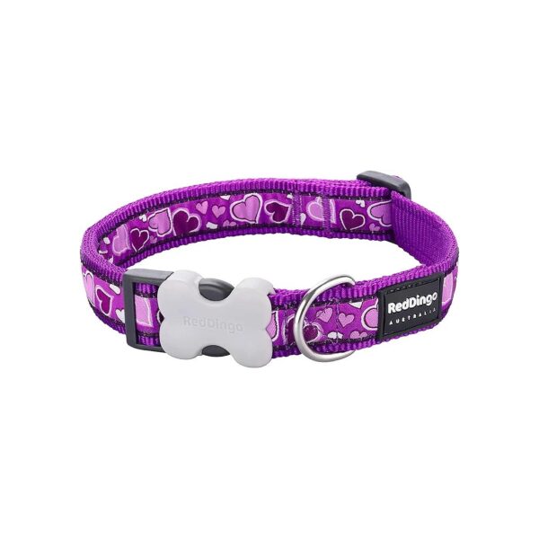 Cute Purple Dog Collar with Breezy Love Pattern and Nylon Webbing