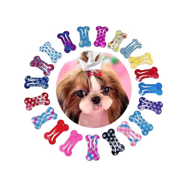 Cute Small Bone Hair Clips for Pet Grooming Random Color Pack of 20