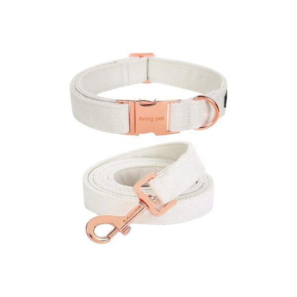 Cute Wedding Dog Collar and Leash Set White with Metal Buckle and Cotton Cloth