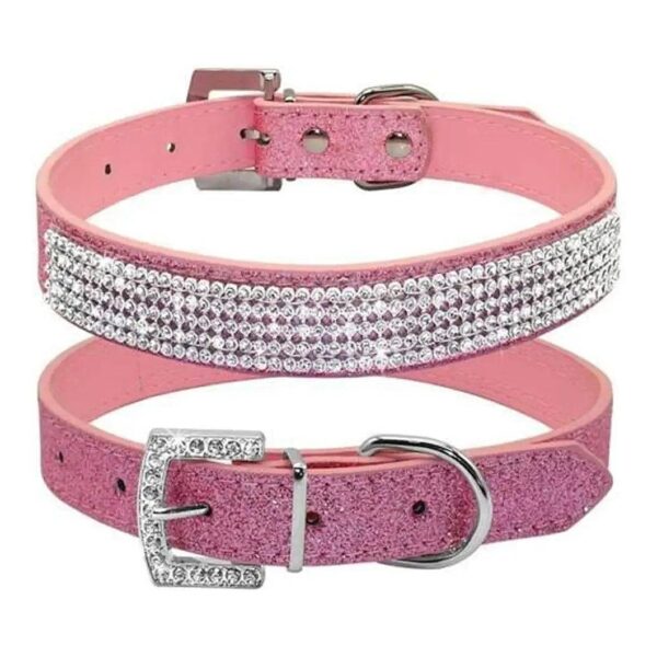 Cute and Funny Leash-Style Dog Collar with Rhinestones and Pink Color