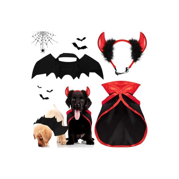 DIY Halloween Vampire Costume for Pets - Devil Horns Headband Bat Wing Cape Costume Set