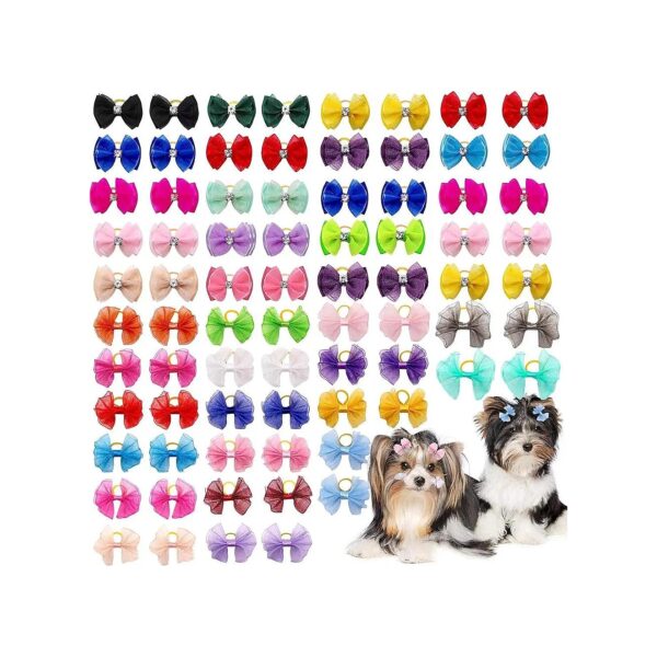 DIY Pet Hair Bow Kit, 20PCS Diamond Bow and 40PCS Diamondless Bows with Rubber Bands